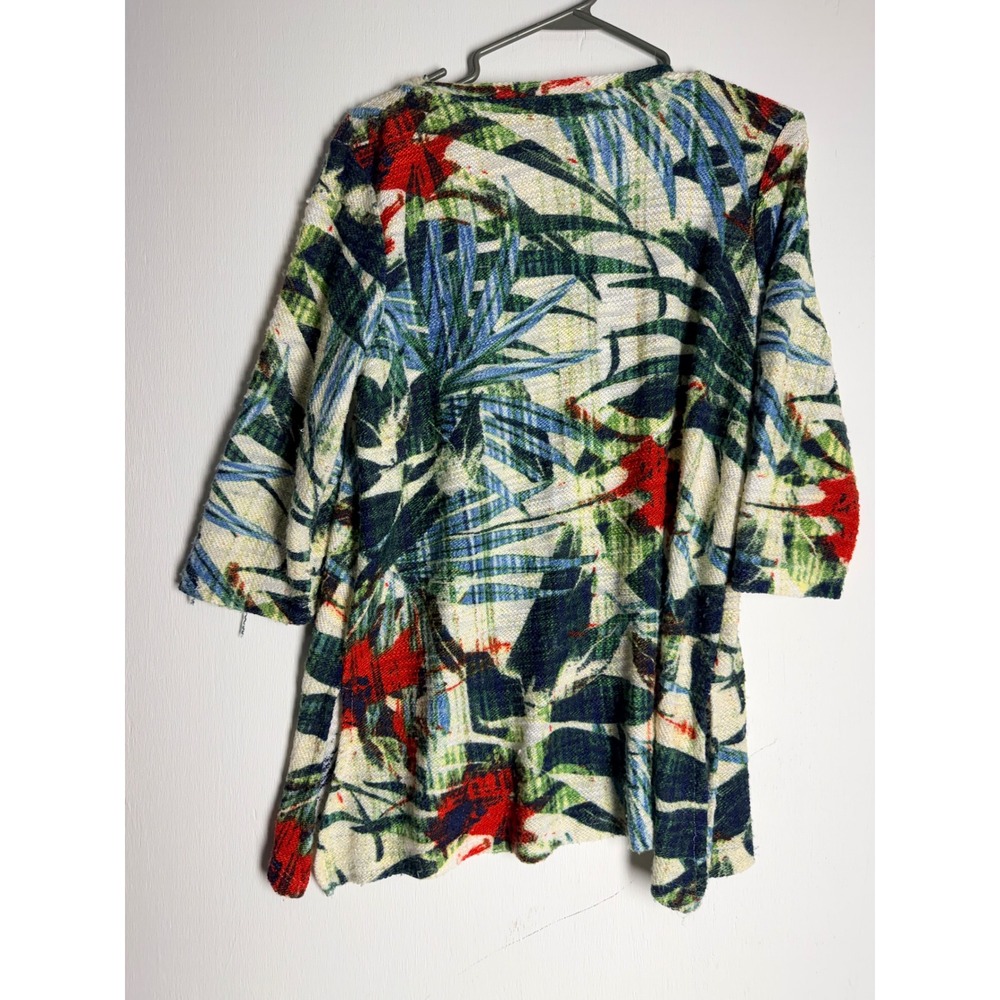 Thomas & Olivia Tropical Palm Leaf Floral V-Neck Knit Top 3/4 Sleeve Large - Picture 7 of 11